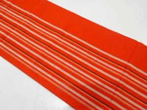 綿紬　縞模様織り出し　全通袋帯